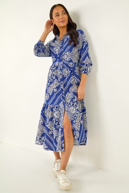 Roman Petite Print Tiered Shirt Midi Dress