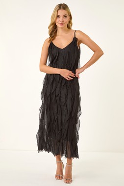 Dusk Black Frill Stretch Maxi Dress