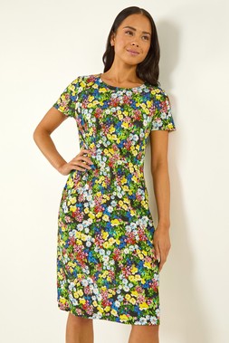 Roman Petite Multi Floral Print Pocket Dress