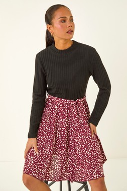 Roman Petite Burgundy Spot Print Tie Front Dress