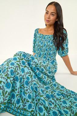 Roman Petite Blue Printed Puff Sleeve Dress