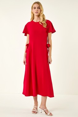 Roman Red Side Tie Detail Midi Dress