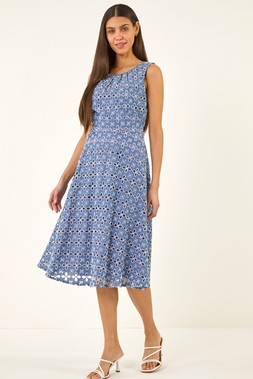 Roman Denim Embroidered Midi Dress
