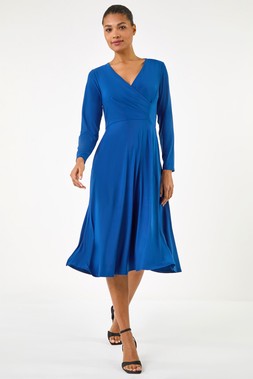Roman Wrap Bodice Tie Waist Midi Dress