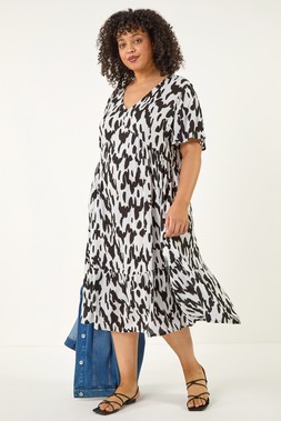 Roman Black Curve Spot Print Midi Dress