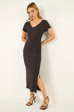 Dusk Black V-Neck Knit Midi Dress