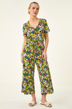 Roman Petite Floral Button Front Jumpsuit