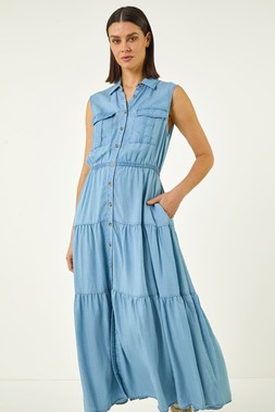 Roman Collared Tiered Midi Dress