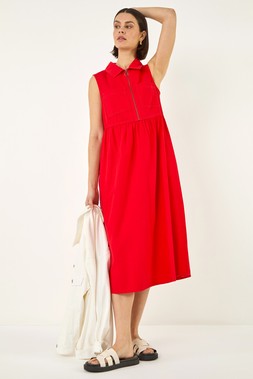 Roman Collared Zip Front Midi Dress