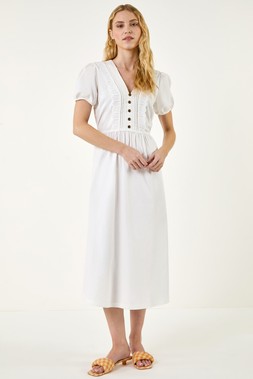 Roman White Cotton Crochet Trim Dress