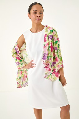 Roman Petite Ivory Floral Print Dress & Shrug