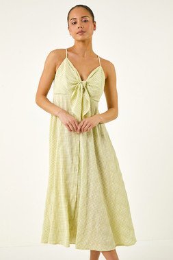 Roman Petite Green Gingham Twist Front Dress