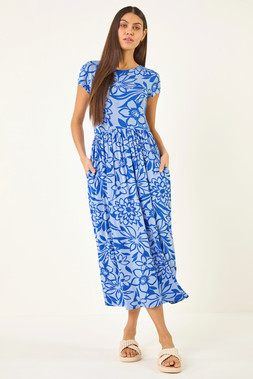 Roman Blue Floral Pocket Midi Dress