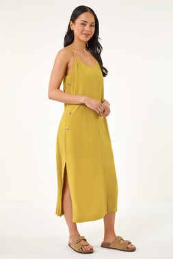 Roman Petite Ochre Side Button Linen Mix Dress