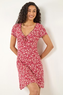 Dusk Red Abstract Print Stretch Dress