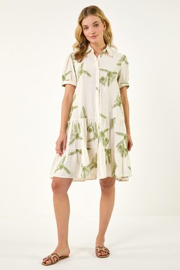 Dusk Khaki Embroidered Tunic Dress