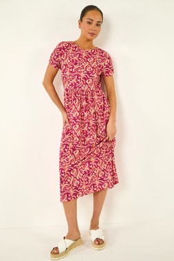 Roman Petite Abstract Print Gathered Midi Dress