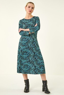 Roman Petite Black Abstract Print Twist Front Midi Dress