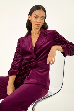 Dusk Burgundy Double Breasted Velvet Blazer
