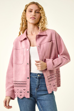 Roman Light Pink Faux Suede Cut Out Shacket