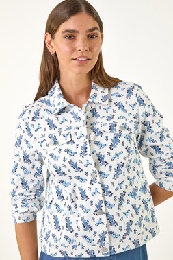 Roman Ivory Floral Print Bengaline Denim Jacket