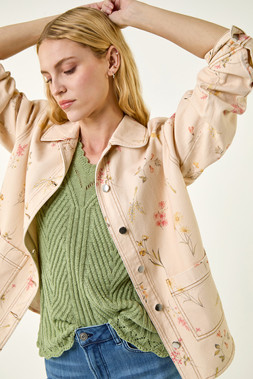 Roman Neutral Floral Denim Jacket