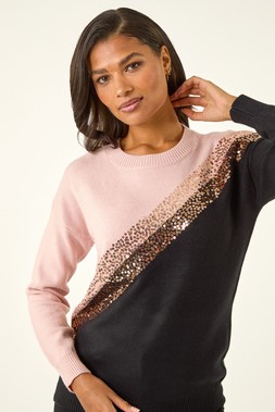 Black Sparkly Colour Block Jumper