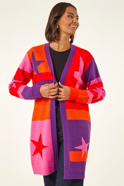 Roman Purple Star Print Longline Stretch Cardigan