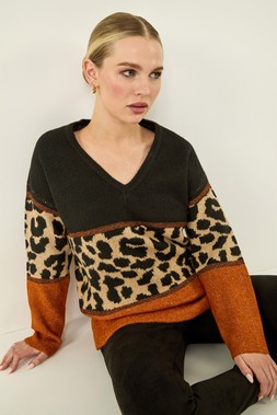 Roman Petite Rust Animal Colourblock Stretch Jumper