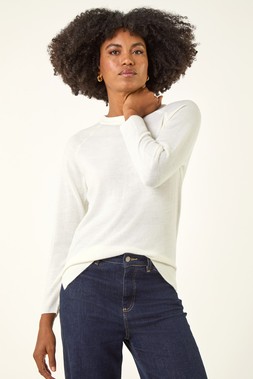Roman Ivory Plain Soft Crew Neck Jumper
