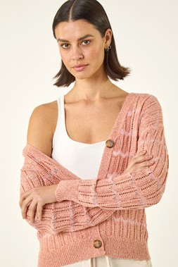 Roman Peach Stitch Detail Button Through Knit Cardigan