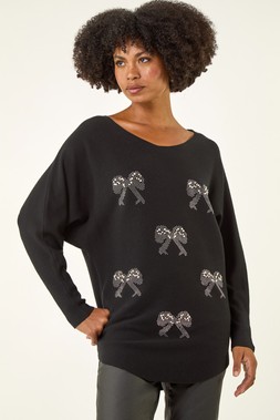 Roman Black Sequin Bow Knit Jumper