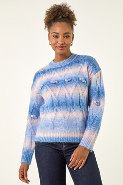 Roman Blue Space Dye Stripe Knit Jumper