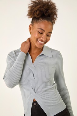 Roman Light Grey Collar Ribbed Cable Knit Jumper