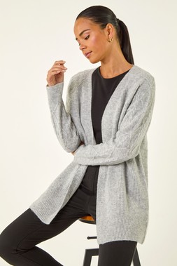 Roman petite Grey Contrast Cable Knit Cardigan