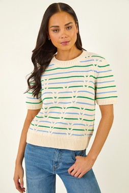 Petite Ivory Cable Knit Stripe Jumper