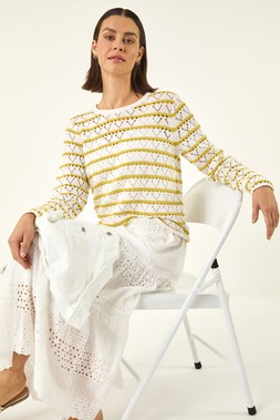 Roman White Stripe Pointelle Knit Jumper