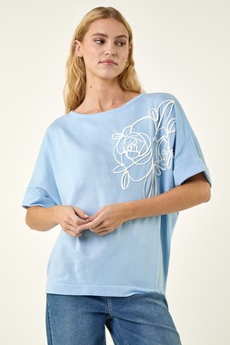 Roman Light Blue Floral Knitted Top