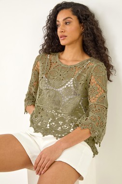 Dusk Khaki Floral Crochet Top