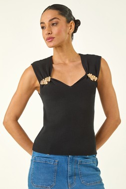 Dusk Black Hardware Trim Knit Top