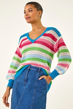 Roman Stripe V-Neck Knit Jumper