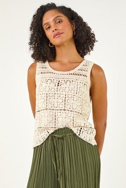 Roman Natural Crochet Knit Vest
