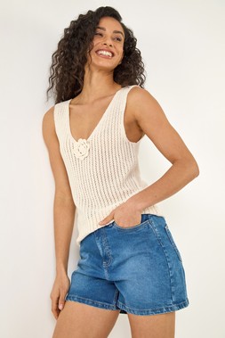 Dusk Cream Flower Knit Vest Top