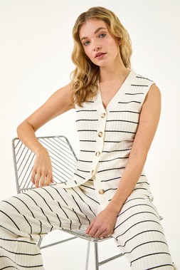 Dusk Ivory Stripe Buttoned Waistcoat