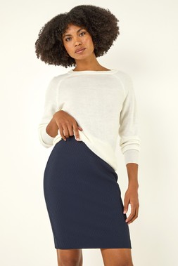 Roman Navy Short Textured Elastic Waist Jersey Skirt