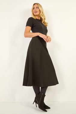Roman Petite Black Faux Suede A-Line Skirt