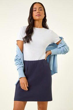 Roman Petite Navy Ponte Stretch Pencil Skirt