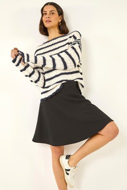 Roman Black Textured Skater Skirt