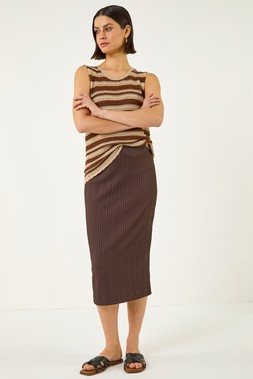Roman Chocolate Textured Pencil Stretch Skirt