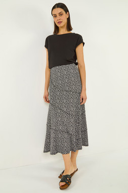 Roman Asymmetric Ditsy Print Midi Skirt